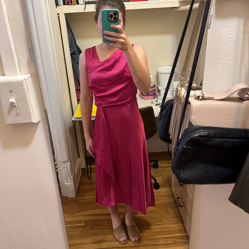 Just Taylor Hot Pink Silk Midi Dress